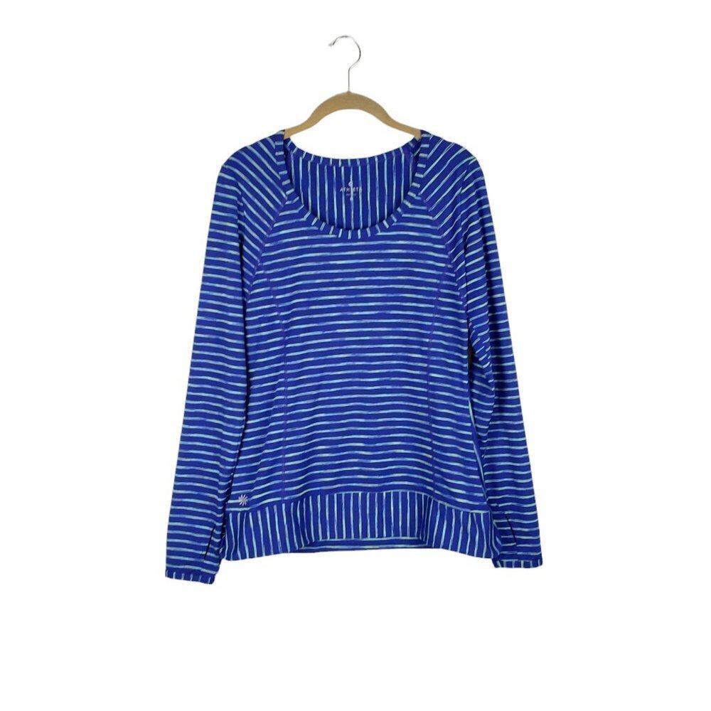 Athleta Pop Space Dye Stripe Top Long Sleeve Scoop Neck Shirt Womens Size Medium